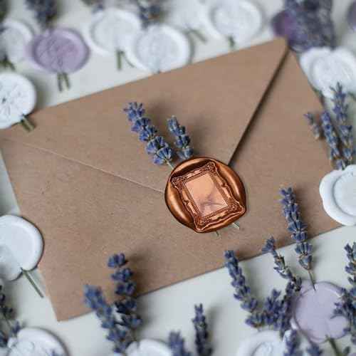 1PCS Wax Seal Stamp Head 1PCS Removable Wooden Handle,3D Embossed Rectangle Vintage Texture Brass Head Wax Stamp Retro Photo Frame Wax Seal Stamp Kit For Card Envelope Wedding Invitations Scrapbooking