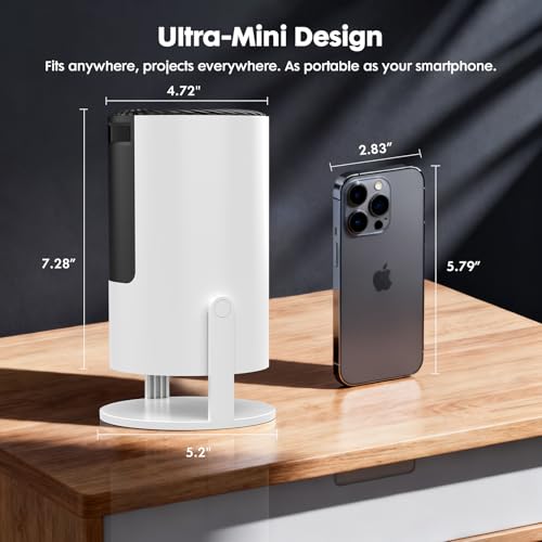 YINCODI White Mini 1080P WiFi Bluetooth Projector with Android TV, 180° Rotation