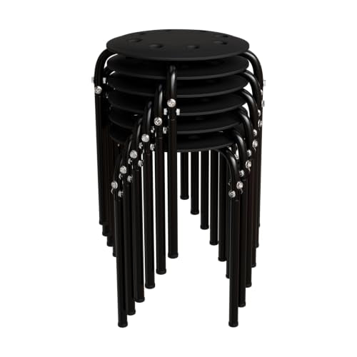 VINGLI Black 6-Pack Stackable Plastic Stools for Home Office - Space Saving, Durable