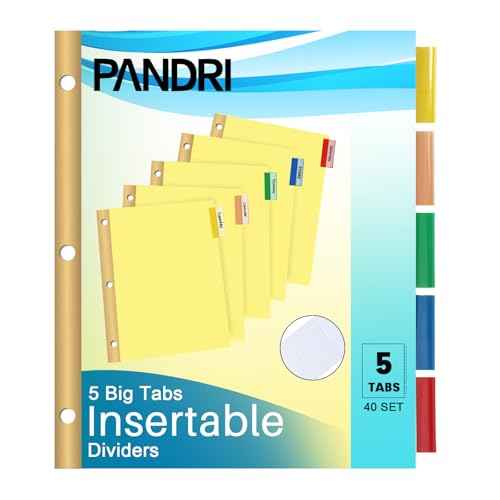 Binder Divider, PANDRI 200 Pack Binder Index Dividers with 5 Insertable Multicolor Big Tabs, Letter Size Paper Binder Divider for School Office Home Business