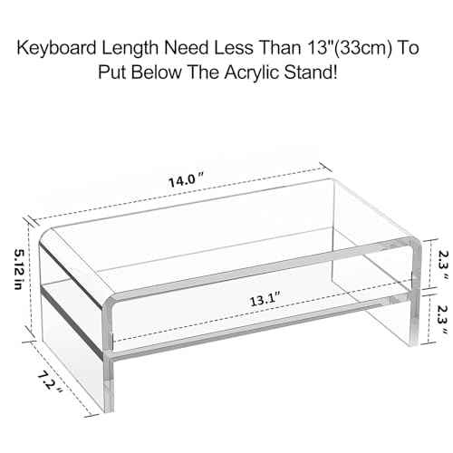 Acrylic Monitor Stand, 2 Tiers Clear Monitor Riser Computer Stand for Office, Home, Office, 5.12 Inches Hight PC Desk Stand for Keyboard Storage, Premium Platform for Laptop Printer TV Screen