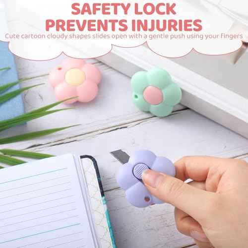 Honoson 8 Pieces Mini Utility Knives Cloud and Flower Shaped Box Cutter Retractable Letter Opener Paper Envelope Carton Portable Cutter with Hole for Office and Home Use(Flower)