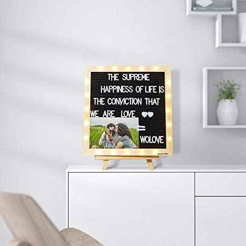 Black Felt Letter Board with Lights, Built-in LED Lights -Message Board Adjustable Stand, 340 Letters,- for Menus, Pregnancy Announcement, Weddings, Party Planning(10 * 10) (black£Â)