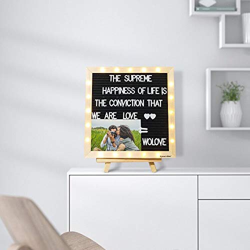 Black Felt Letter Board with Lights - 10x10 Inches, Includes 340 Reusable Letters & Built-in LED Lighting - Adjustable Stand for Weddings, Announcements & Party Planning (BlackA / 10x10)