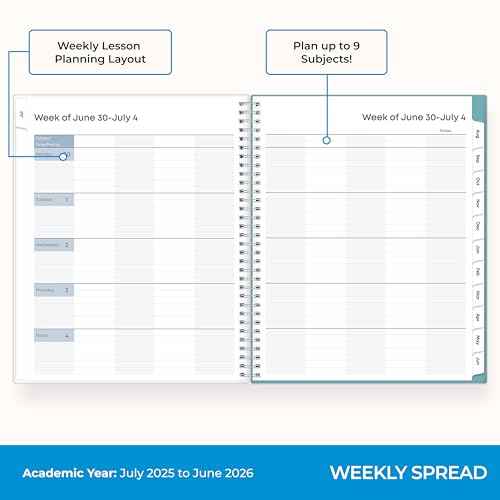 Blue Sky 2025-2026 Weekly and Monthly Academic Year Teacher Lesson Planner Calendar, July 2025 - June 2026, 8.5" x 11", Flexible Cover, Wirebound, Laminated Tabs, Storage Pocket, Dots
