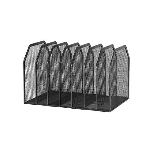 Metal 7-Section File Folder Organizer for Desk | Vertical Office File Holder | Heavy-Duty Mesh Document Sorter for Books, Binders, Laptops | Black Desk Organizer (12.8¡±x8.5¡±x7.9¡±)