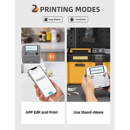 Makeid E1 Portable Label Maker - Bluetooth Compatible Thermal Printer - QWERTY Keyboard, 4.42" LCD Screen - Prints 9mm, 12mm, 16mm Clear Waterproof Sticker Labels - Includes USB Cable