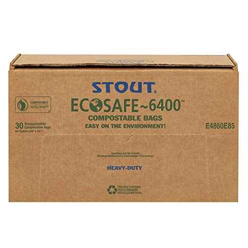 Stout E4860E85 EcoSAfe-6400 Compostable Compost Bags .85mil 48 x 60 Green 30/Box