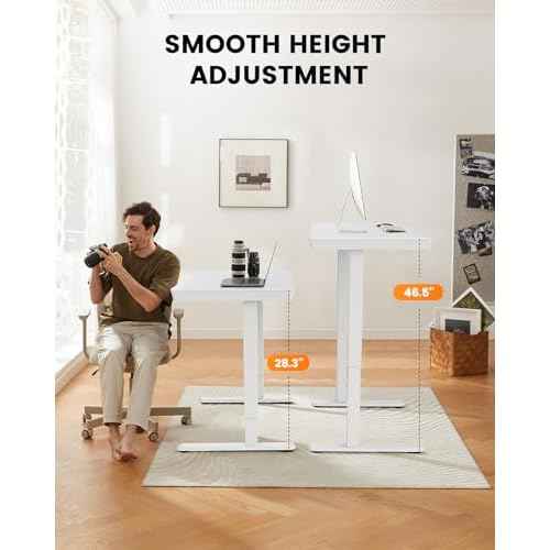 ErGear Electric Standing Desk with Drawers & USB Charging Ports, 48 x 24 Wood Height Adjustable Desk Whole Piece Home Office Computer Desk, White