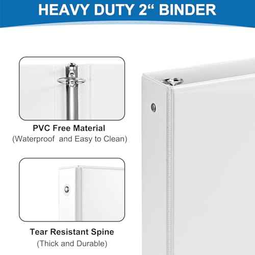 2 Inch 3-Ring Binder, 2" Round Ring Binder with 2 Inside Pockets, 6 Pack White Binders, Clear View Cover, Holds Up to 450 Sheets 8.5" x 11" Paper£¬Durable Binders for Office/Home/Back to School