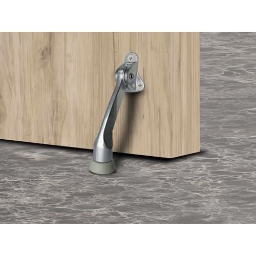 QCAA Heavy Duty Kickdown Door Stopper, 4", Zinc Die Cast, Satin Chrome, 8 Pack, Made in Taiwan