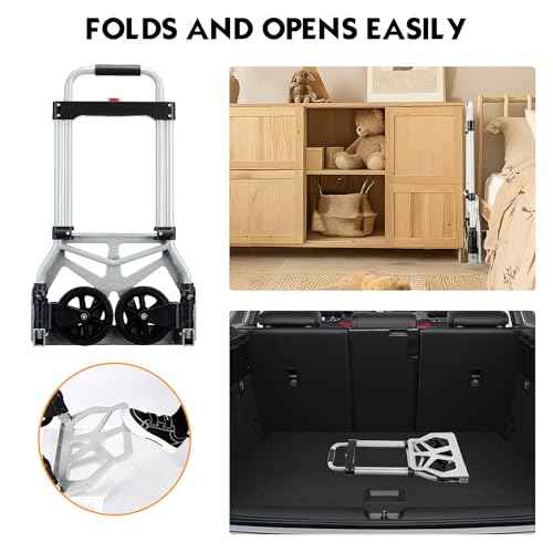 Folding Hand Truck Dolly Cart Portable Foldable Aluminum Luggage Cart Trolley Cart Black Load 260 lbs, with Black Bungee Cord, Telescoping Handle,Solid Aluminium Wheel suspensions, Double Bearings