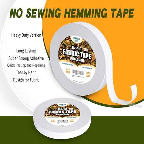 Fabric Tape M15 - Sticky Double-Sided Tape Strong Adhesive Cloth Leather Tape Press-on Tape, No Sewing or Ironing, Gluing, Alterations and Hemming - 1/4inch Wide 180FT Long