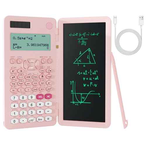 Rechargeable Scientific Calculator for Students, Pink 991ES MAX Foldable Science Calculator with Notepad 417 Function Solar Energy Science Calculators for Middle and High School Supplies (Pink)