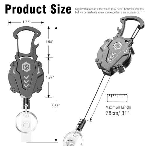 2Pack Heavy Duty Retractable Keychain, Tactical ID Badge Holder Reel Carabiner Clip with Magnetic Closure for Men, Unbreakable Sandwich Construction with 31" Dyneema Cord, Bearing 25oz