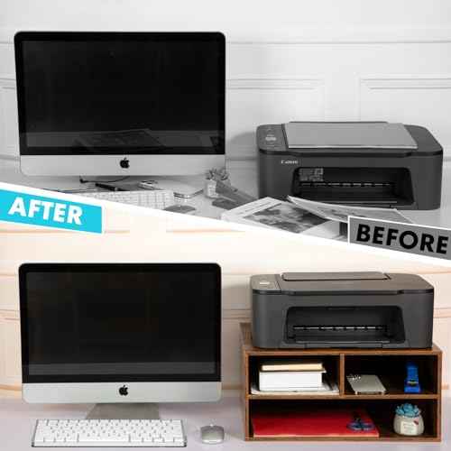 EMERIT Printer Stand Shelf with Storage Wood Desk Paper Organzier for Home/Office,Printer Riser, 2 Tire