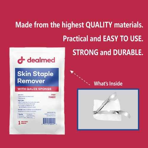 Dealmed Sterile Staple Removal Kit, Includes Staple Remover and Gauze Sponge, Staple Removal Tool Single-Use Kit, Ideal for Hospitals and Clinics (10 Kits)
