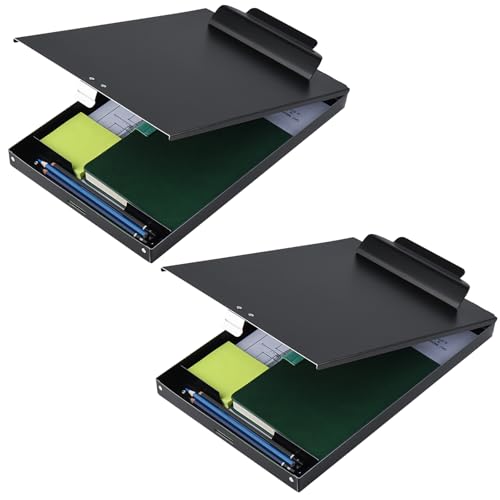 ZCZN Aluminum Clipboard with Storage, 2 Pack Recycled Metal Clipboard Box, Form Holder, Suitable for School, Office, Jobsite or Medical Staff, 9.25 x 13.78 Inches, Black