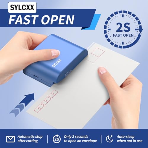 Blue Rechargeable Electric Letter Opener with Safe Cutting - Office & Home Mail Opening Tool