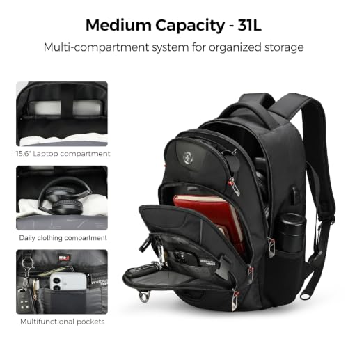Swissdigital Design Laptop Backpack for Men with USB-C Charging Port - Black / Standard