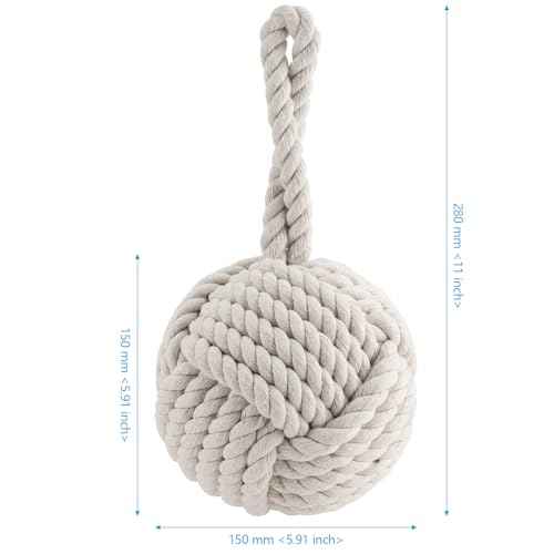 2 PCS Rope Knot Cotton Door Stop, Cream White Nautical Rope Ball Door Stopper, Heavy Knot Ball Door Stop for Bedroom Living Room Doors