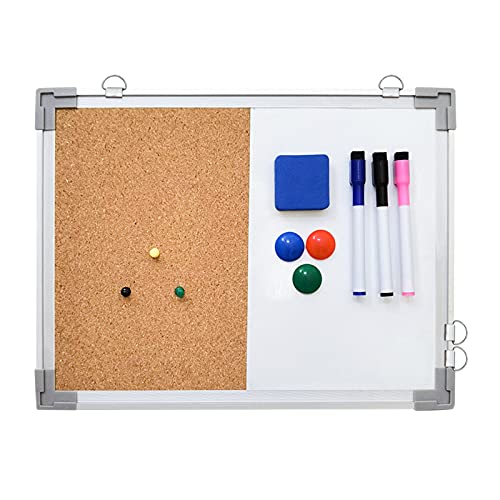 16x12 Inch Magnetic Whiteboard & Corkboard Combo for Office & Home
