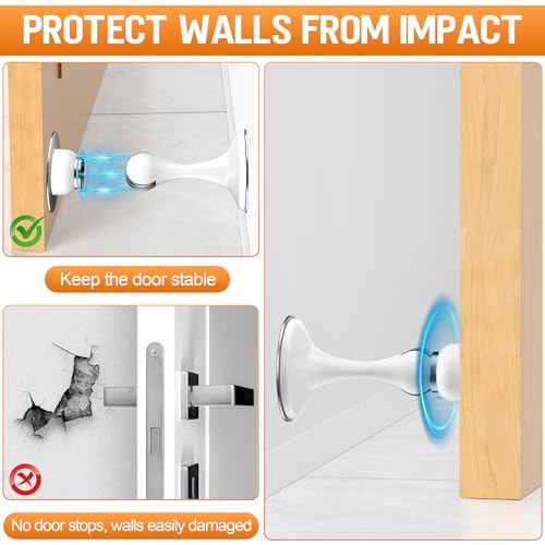 Crosize Magnetic Door Stops 2 Pack, Stainless Steel, White (No-Drill Adhesive or Screws) – 2 Pack