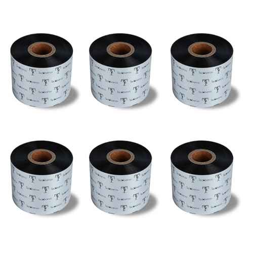 6 Rolls 2.36" x 1476' Premium Enhanced Wax Thermal Transfer Ribbon, 60mm x 450m Black Industrial Barcode Label Printer Ribbon - Compatible with Zebra, TSC, GoDex, Citizen, 1" Core