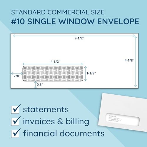Blue Summit Supplies #10 Left Window Security Envelopes 500 Pack Gummed Tint