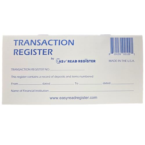 Easy Read Checkbook Registers 6x3 in, 444 Lines, 2026-2028 Calendars, Made in USA