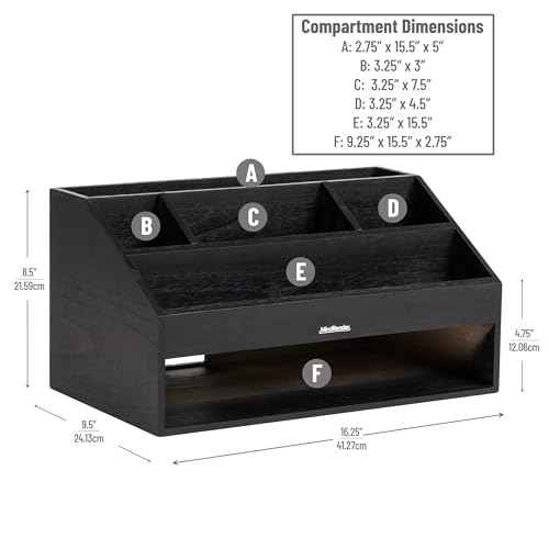 Mind Reader Desk Organizer, File Storage, Accessory Holder, Cord Management, Office, Wood, 16.25" L x 9.5" W x 8.5" H, Black
