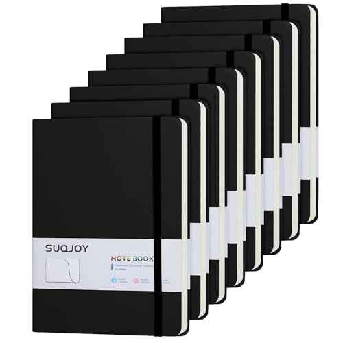 Lined Journal Notebooks for Writing, 100 GSM Thick Paper, 8 Pack Hardcover Notebooks, A5 College Ruled Notebook, Journaling Notebook for School/Travel/Office (Black- 8 Pack)