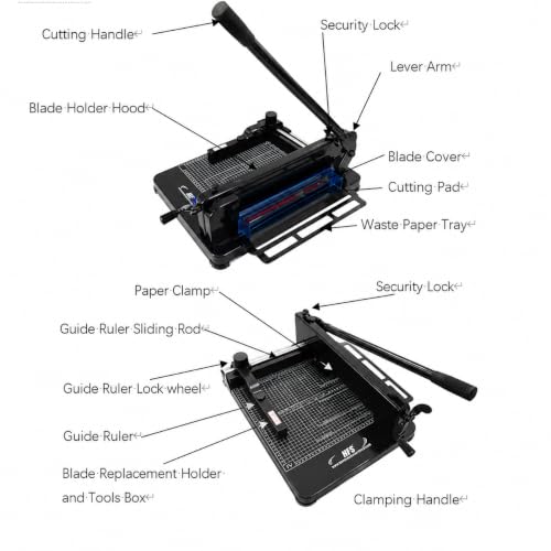 A4 12-Inch Heavy Duty Guillotine Paper Cutter - 400 Sheets Capacity, Steel Base, Black - TEXALAN