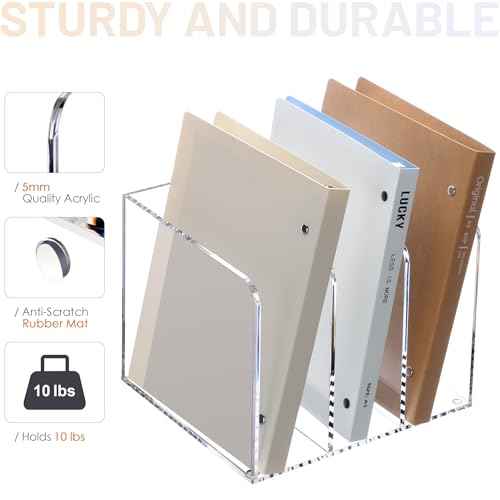 SANRUI Acrylic Magazine Holder Desk Organizer, Clear File Organizer with 3 Vertical Compartments, Magazine File Holder for Home Office, Classroom,B5 Size