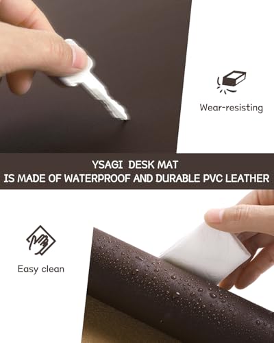 YSAGi Dark Brown Non-Slip Leather Desk Pad 31.5x15.7 inch Waterproof Mouse & Keyboard Mat