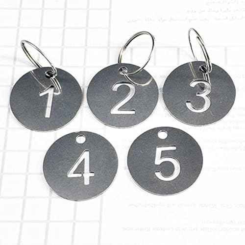 StayMax Hollowed Stainless Steel Number Tags Key Tags with Rings (1-100)