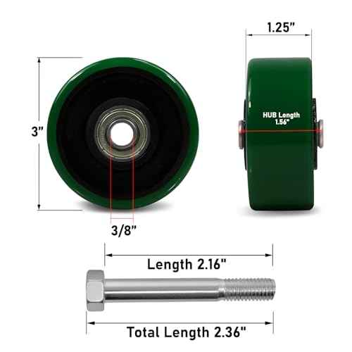 3" x 1.25"Caster Wheel, Polyurethane on Cast Iron Wheel, Ball Bearing-3/8" Bore, Set of 4 Heavy Duty Caster Caster Wheel with 1400 lbs Capacity(4 Pack)