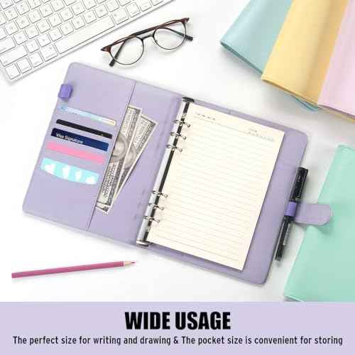 Sooez A5 Notebook Binder, 6 Ring Planner with Stylish Design, Loose Leaf Personal Organizer Cover with Magnetic Buckle Closure, PU Leather Binder for Women with Macaron Colors (Olive Green)