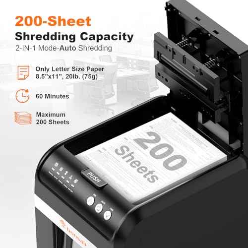 Bonsaii 200-Sheet Auto Feed Paper Shredder, 60 Minutes Nonstop Heavy Duty Shredders, 8.1 Gallon Large Bin Office Document Shredder, Micro-Cut/High Security P-4 Commercial Grade Shredder (C283-A)