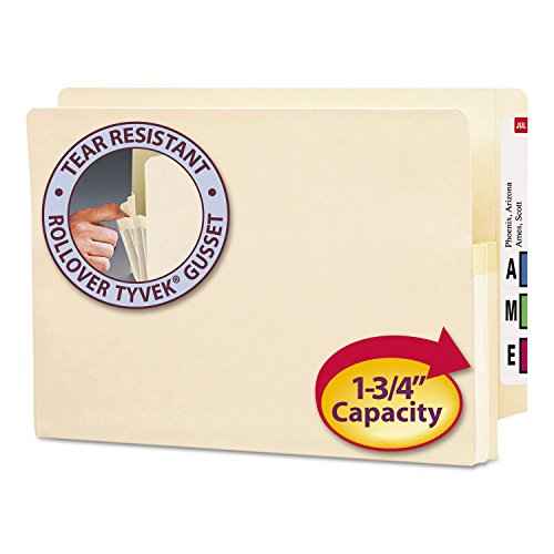 Smead End Tab File Pocket, Reinforced Straight-Cut Tab, 1-3/4" Expansion, Manila Gusset, Legal Size, Manila, 25 per Box (76114)