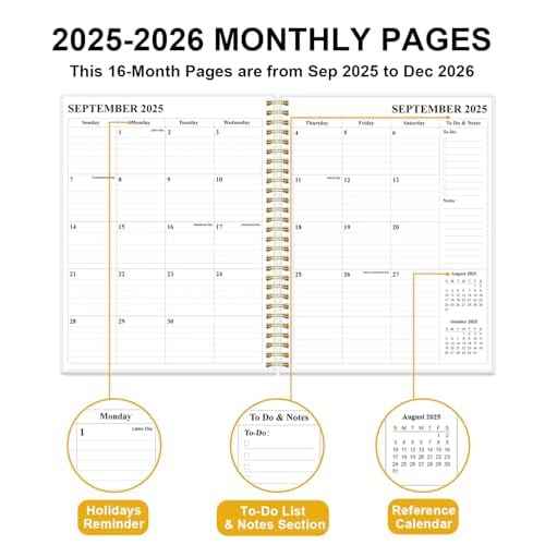 Monthly Planner 2025-2026 - Monthly Calendar from November 2025 to December 2026, 2025-2026 Planner with Inner Pocket, Elastic Band, 8.5" x 11", Color Large Flower