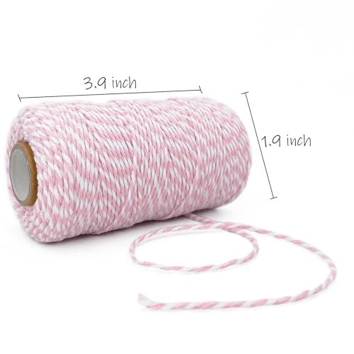 Leecogo Cotton Twine Pink & White 2mm x 328ft – Gift Wrap String, DIY Craft, Kitchen Use