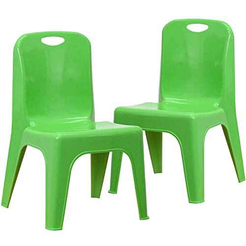 Flash Furniture 2 Pack Green Plastic Stackable School Chair with Carrying Handle and 11" Seat Height