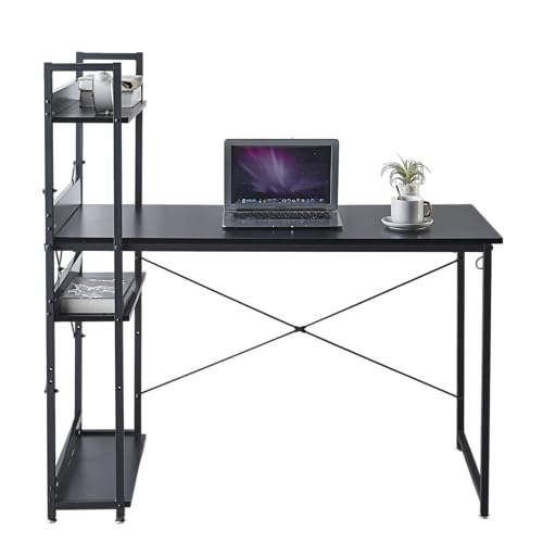 XR X-PROSS Computer Desk, Modern Laptop Workstation, Dimensions 47x23 inches, with 3 Included Shelves, Study Station Made of MDF Wood with Metal Frame: Ideal Desk for Computer, Black