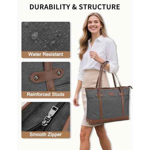 RAVUO Laptop Tote Bag for Women, Water Resistant 15.6 Inch Computer Handbag Purse Teacher Bag With Portable Small Pouch
