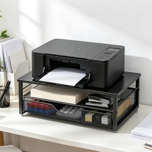 Gianotter Black Monitor Stand Riser with Drawer - Adjustable Desk Organizer