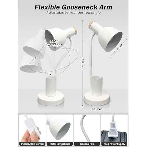 LED Desk Lamp with Pen Holder, Eye-Caring Desk Light 3 Color Modes Reading Light Flexible Gooseneck Metal Study Lamp, Cute Table Lamps for Home Office Bedside Dorm(White lamp)