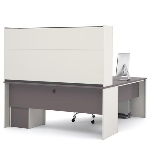 BOWERY HILL Modern Wood 5 Piece L-Shaped Computer Desk with Hutch in Slate Gray