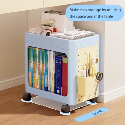 JS Ellie Pink 2-Tier Movable Foldable Large-Capacity Bookshelf with Pegboards, 360° Wheels