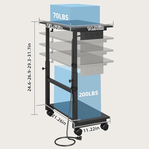 HavenlyYouth 2-Tier Adjustable Computer Tower Stand with Power Outlet - Black